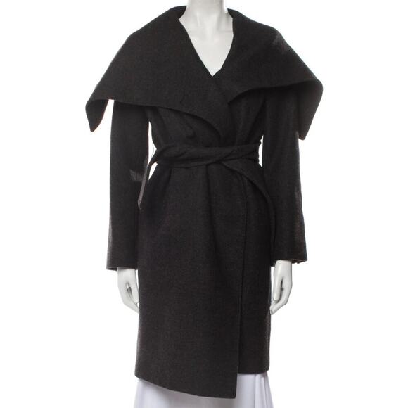 Like-new Max Mara Size 4 Gray Virgin Wool Angora Midi Shawl Collar Tie-Wrap Coat - Picture 2 of 13